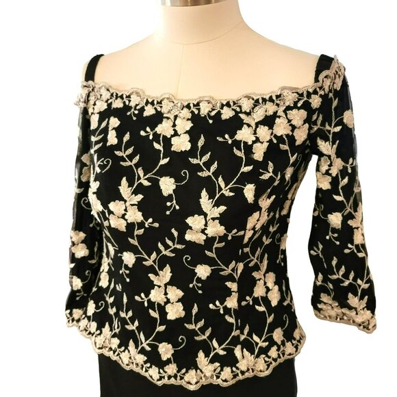 Davids Bridal Dress Black and White Floral Formal Long Mother Prom Size 6 JJ1677 - Picture 2 of 16